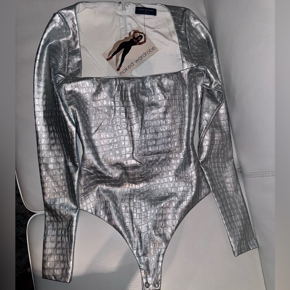 Naked Wardrobe Silver Croc Bodysuit.